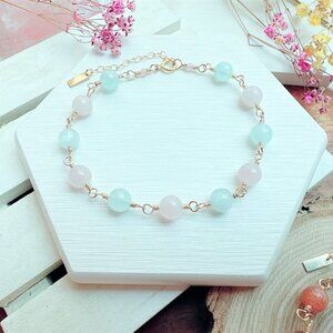 Rose Quartz and Aquamarine Bracelet | Handmade in BC
